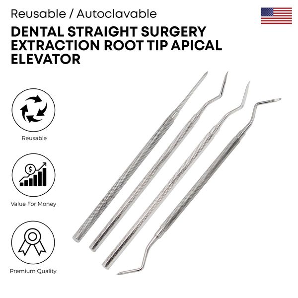 4 Pcs Dental Straight Surgery Extraction Root Tip Apical Elevator