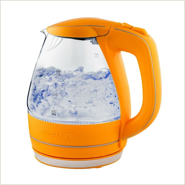 Ovente Electric Hot Water Portable Glass Kettle with Filter 1.5L Orange KG83O