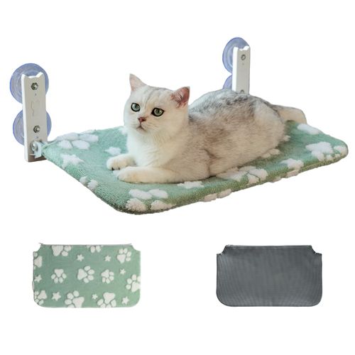 Yaning Cat Window Perch, Foldable Cat Window Hammock with Cute 3D Textured Flower Cover, Breathable Mesh Cover and Strong Suction Cups, Cordless Window Seat Bed for Indoor Cats (Green, Medium)