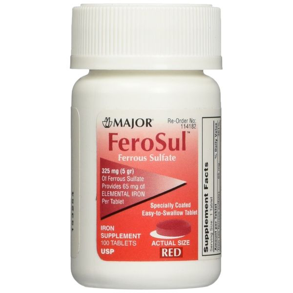 Major Ferosul Ferrous Sulfate 325Mg Red Tablets 100 Each