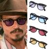 Frame Color Lens Johnny Depp Sunglasses, Clear Lenses, Glasses, Trendy, Date Glasses, Men and Women (Light Purple/Black)