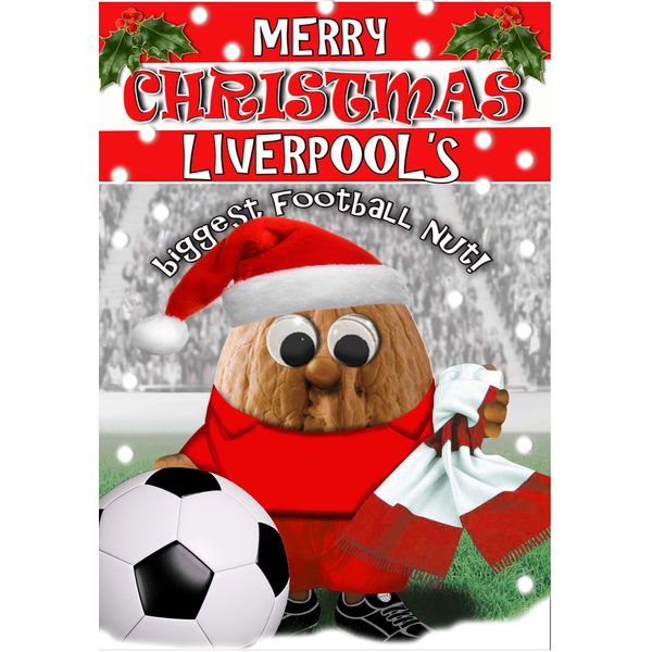 Liverpool Christmas Card – FULL COLOUR INSIDE - Optional PERSONALISED EXTRA LARGE 77MM BADGE!