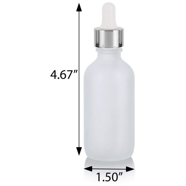JUVITUS 2 oz Clear Glass Boston Round Bottles with Silver Metal Screw On  Caps (12 PACK) + Funnel