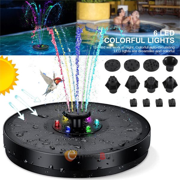 RGB Solar Power Bird Bath Fountain Pump Upgrade 3W Solar Fountain with 8 Nozzles