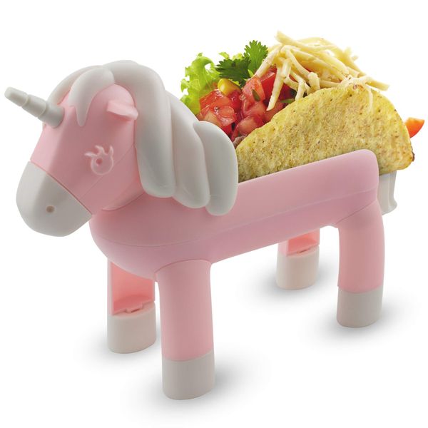 Vezna Home Goods Unicorn Taco Holder - Kids Plate with Divider Holds 2 Shells for Fun Taco Tuesday Party - Novelty Taco Stand Serving Tray, Funny White Elephant Gift for Adult Taco Lovers