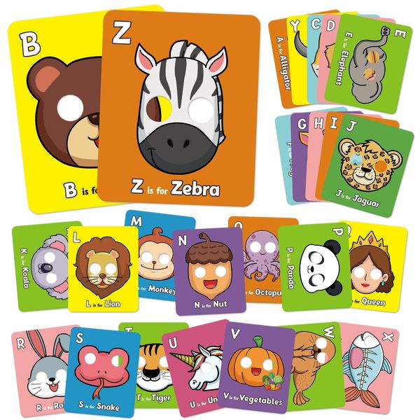 Aizweb Alphabet Flash Cards,Giant Animal Flash Cards for Toddlers 1-3,Alphabet Learning Toys Lowercase Uppercase Letter Learning Game ABC Flash Cards for Kids Ages 3-5 Classroom Preschool Kindergarten