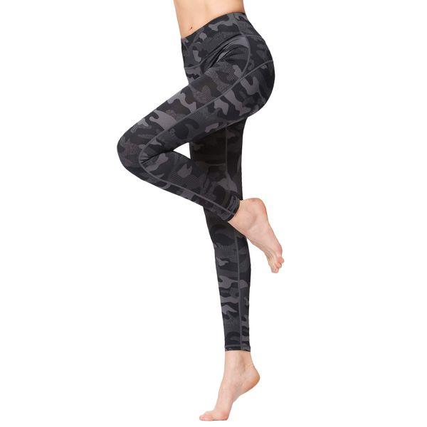 FLYILY Women Printed Yoga Pants High Waisted Leggings for Fitness Running with pockets (Camouflage, XL)