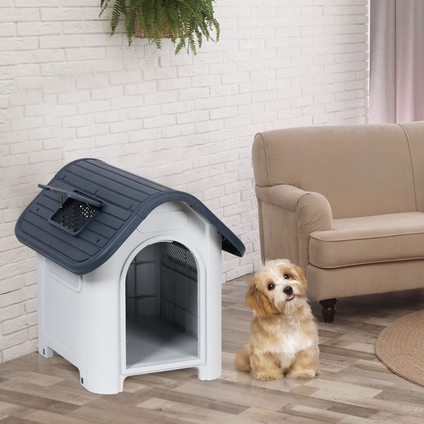 26" Pet Plastic Dog House Puppy Shelter Kennel with Roof Sunlight & Base Outdoor