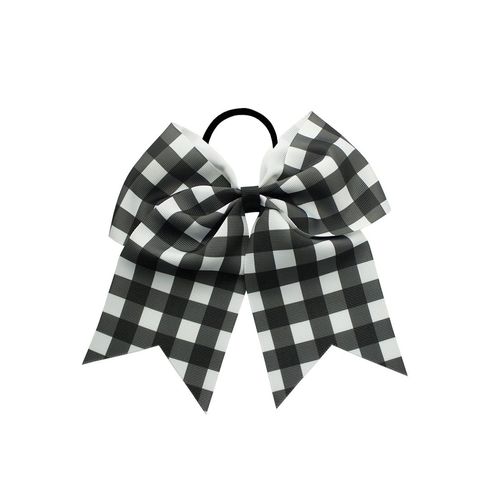 Checkered Plaid Cheer Bow Buffalo Plaid Ponytail Holder Plaid Cheerleading Bow Checkerboard Hair Ring Tie PHB12 (A0-Black White)