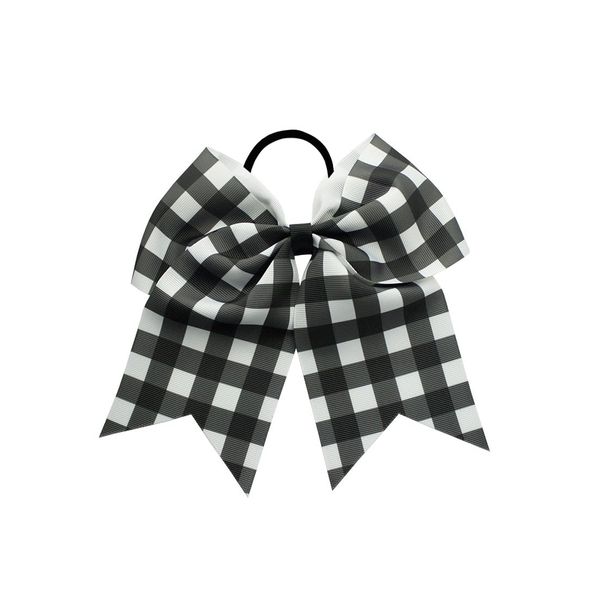 Checkered Plaid Cheer Bow Buffalo Plaid Ponytail Holder Plaid Cheerleading Bow Checkerboard Hair Ring Tie PHB12 (A0-Black White)