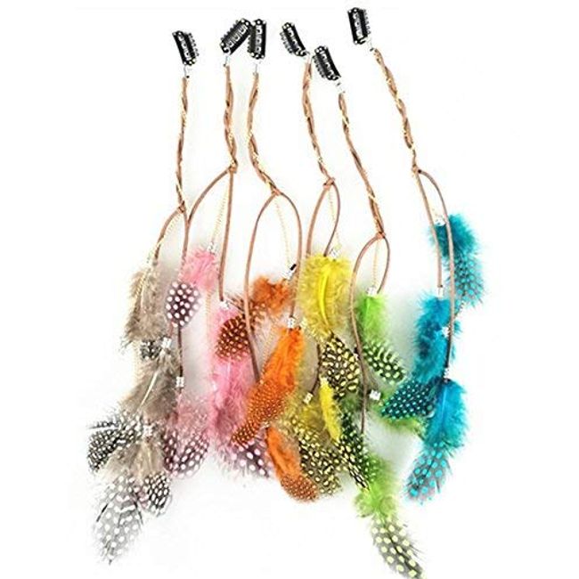 Fodattm 6PCS Lady Women Handmade Colourful Boho Hippie Hair Extensions with Feather Clip Comb Hairpin Headdress Headband DIY Accessories