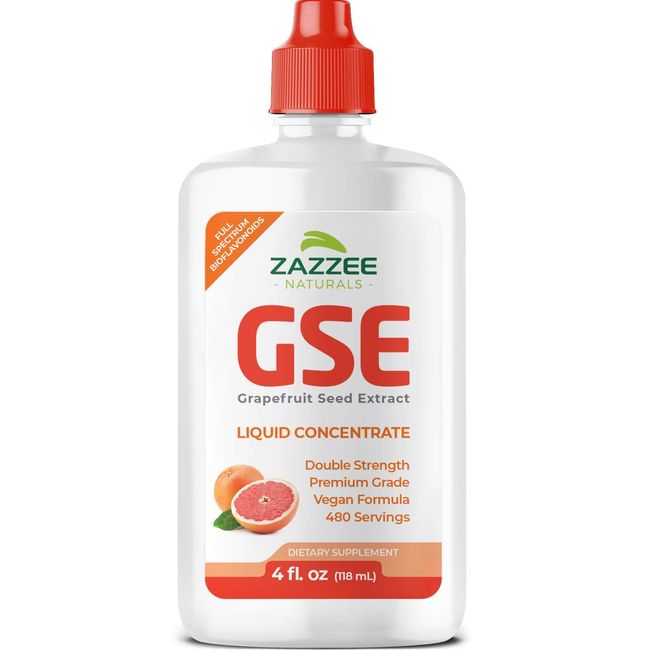 Zazzee Grapefruit Seed Extract (GSE) 4 Ounces | 480 Servings | 2X Potency | Maximum Strength | High Absorption | 100 mg per Serving | Vegan, Liquid Concentrate, Non-GMO and All-Natural