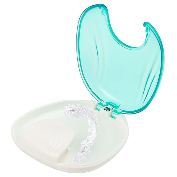 Press-to-Open Retainer Case, Portable Denture Box Teeth Retainer Box False Teeth Container for Denture, Braces, Mouth Guard (Green)