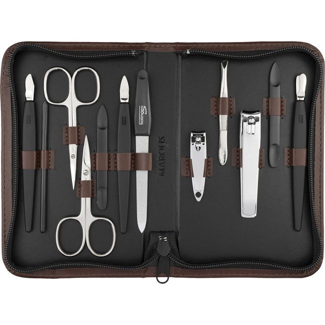 Manicure Set - 12 Piece professional pedicure tools - German Made nail kit - Grooming set - faux leather case - Ideal travel nail kit - Nail set - Incl. nail cutter