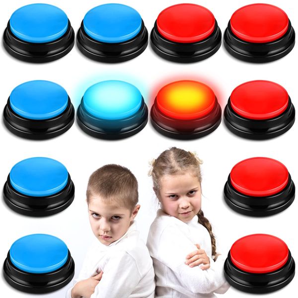 Jerify 12 Packs Recordable Answer Buzzers Learning Recording Sounds and Lights Buzzers Game Show Classroom Communication Buttons for Family Game Study Office Trivia Nights Red Blue