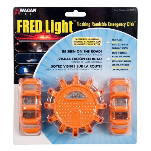 Wagan EL2639-3 FRED Flashing Roadside Emergency Disc LED Flare 9 Flash Modes for Roadside Security, Warning Flashing with Magnet and Hook for Vehicles and Boats