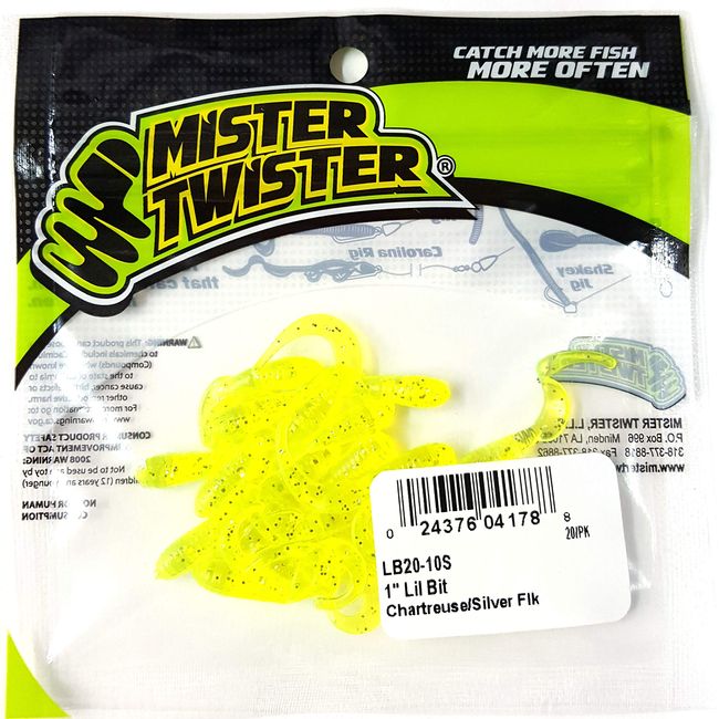 Mister Twister 1"" Lil Bit, Chartreuse,Silver FLK (LB20-10S)