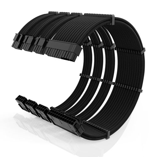 16AWG PSU Cable Extension Kit with Cable Combs,1x24pin ATX/1x8pin(4+4) EPS/2x8pin(6+2) PCIE Extension Cable,Cable Extension PC Sleeved Cables 30cm Length,Power Supply Extension Cable Kit(Black)