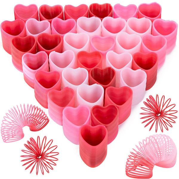 JOHOUSE 35PCS Valentine's Day Toys with Coil Springs Rainbow Springs, Heart Coil Spring Toy Mini Fidget Stress Coil for Kids Valentine's Classroom Exchange Prizes Game Prizes