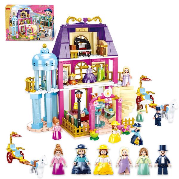 Sluban 6-12 Girl Friends Fashion Shop Building Sets, Princess Shopping Mall Store House Kits with a Horse Car, 7 Doll Minifigures, Compatible with Lego, Birthday Thanksgiving Girls 6-12 Gifts