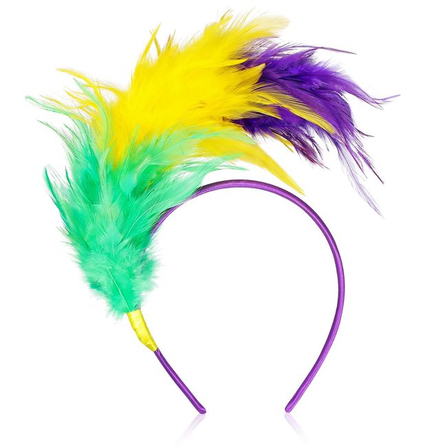 Dilunave Colorful Feather Headband Fascinator Headbands Cosplay Hair Bands Carnival Party Headdress Rainbow Headband Feather Headdress Costume for Easter Day, Wedding, Halloween Party (Cute Color)