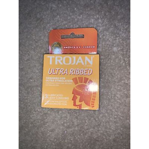 Trojan Stimulations Ultra Ribbed Lubricated Condom, 3ct Exp: 08/2028 Sealed