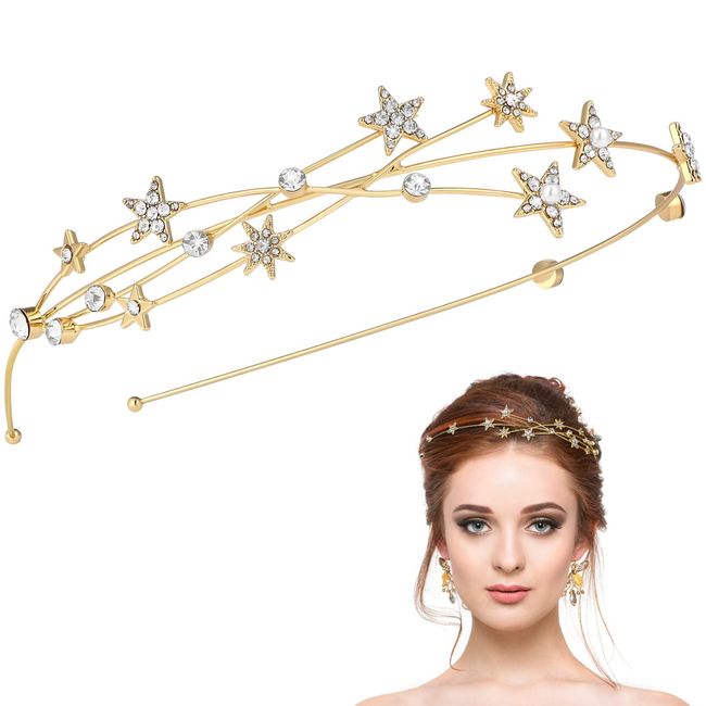 FOMIYES Star Headband, Halo Crown Stars Goddess Crown Halo Headband Tiaras for Women Bridal Wedding Headpiece Birthday Party Cosplay Costume Hair Accessory