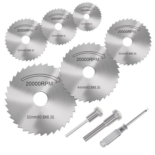 Cutting Wheel Set for Drills Rotary Tool, 8Pcs HSS Rotary Drill Saw Blades Steel Saw Disc Wheel Cutting Blades with 1/8" Straight Shank Mandrel, one Screwdriver(Power Tools are not Included)