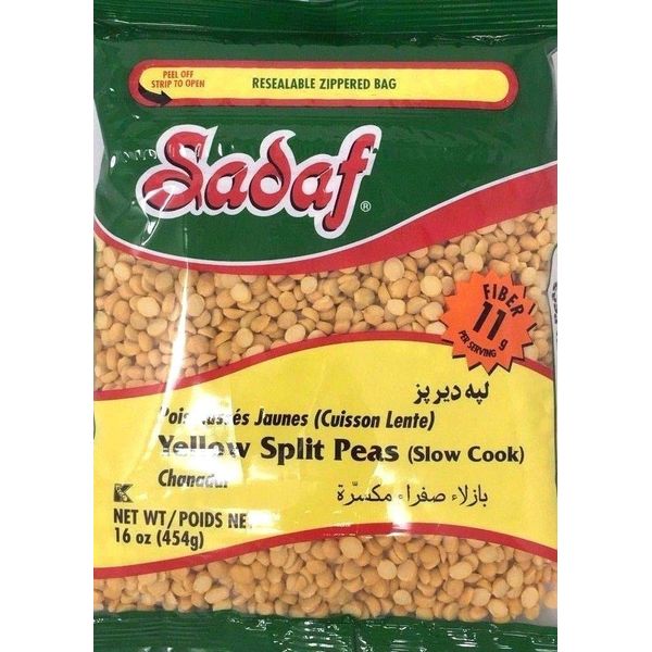 Sadaf Yellow Split Peas - Slow Cook - Yellow Split Peas for Cooking and Food Flavoring - Dried Yellow Split Peas - Kosher - 16 oz Resealable Bag