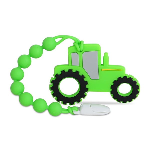 Baby Tractor Teething Toys,Food Grade Silicone Teether with One-Piece Pacifier Clip Holder,Highly Effective Pain Relief for 3 Months+ Boy and Girl,BPA Free,Freezer Safe. (Green)