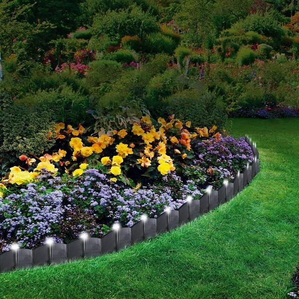 Multi Coloured or White LED Solar Powered Lights Garden Lawn Edging Plant Border Garden Border Flower Bed, Vegetables & Grass Interlocking Panels with Auto ON/OFF (White)