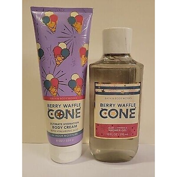 2 Items Set: "BERRY WAFFLE CONE" BBW Ultimate Hydration Body Lotion & Shower Gel