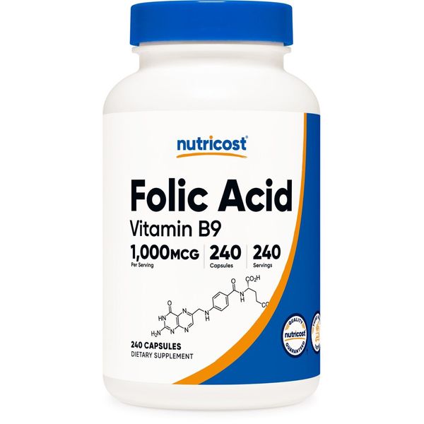 Nutricost Folic Acid (Vitamin B9) 1000 mcg, 240 Capsules - Gluten Free & Non-GMO