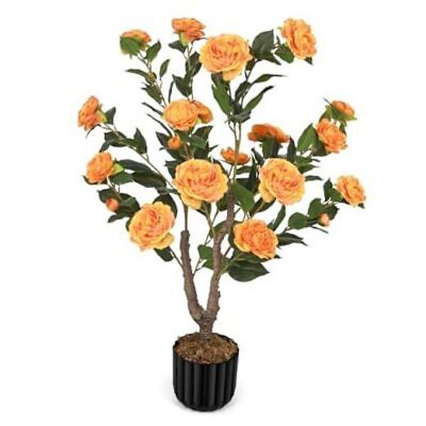 Artificial Camellia Tree for Indoor and Outdoor, Faux Flower Tree 1 Orange