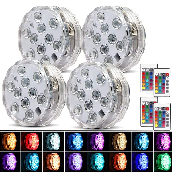 [4-Pack] Submersible LED Lights with Remote Control, 16 Colors Changing Waterproof LED Tea Lights, Pool lamp Battery Operated Underwater Pond Lights for Aquarium Garden Wedding Party, White (YFY2201)