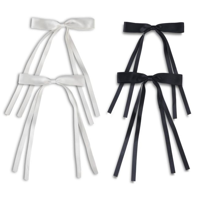 4pcs Hair Bows for Women Tassel Ribbon Bowknot Hair Clips with Long Tail,Hair Ribbon Clips Hair Clips for Women Girls White Black