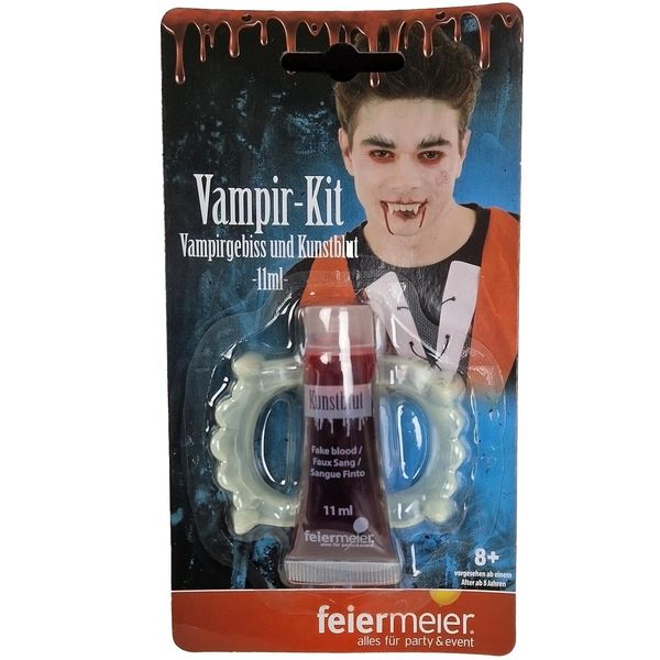 Vampir-Set "Gebiss und Kunstblut" 11ml | Rot Weiß - Halloween