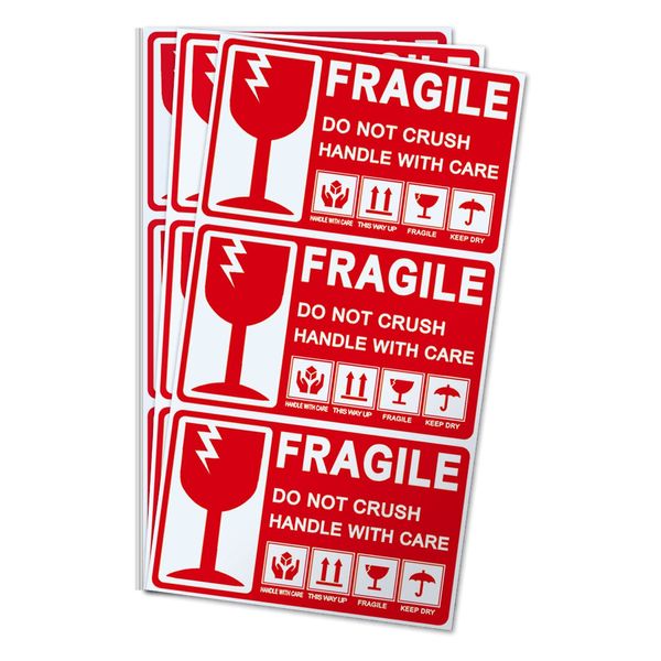 Handling Precautions: Signs, Luggage Tags, Labels, Stickers, 3.9 x 2.4 inches (10 x 6 cm), 30 Sheets (FRAGILE Resin Material)