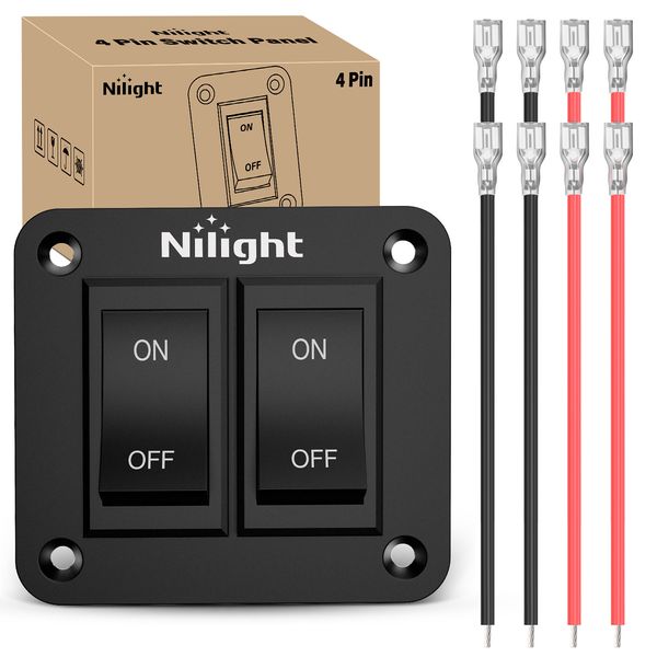 Nilight 2 Gang ON-Off Switch Panel 12V 20A 4 PIN DPST Toggle Switch