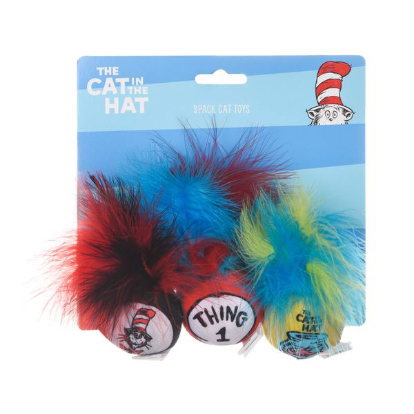 Dr. Seuss for Pets The Cat in The Hat 3 Piece Cat Toys with Catnip | Cat Feather Toys from Dr. Seuss Collection | Feather Cat Toys with Cat in The Hat and Thing 1 &Thing 2 Feather Toys - 3 Pieces