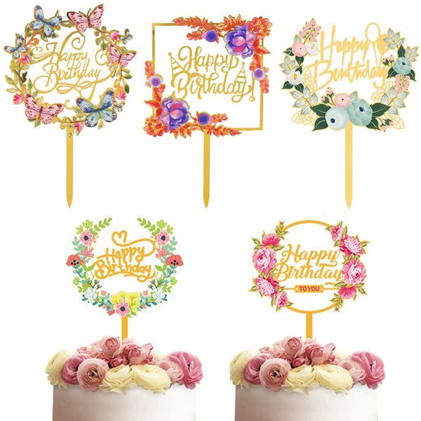 Confezione Da 5 Cake Topper Per Torta, In Acrilico,Buon Compleanno