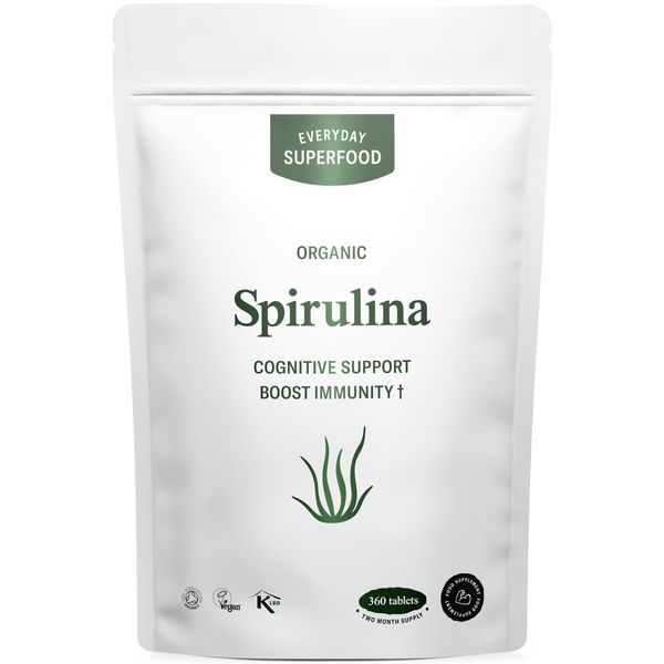 Organic Spirulina Tablets (360 Tablets) Raw Cold Pressed Spirulina Algae Certified Vegan & Kosher