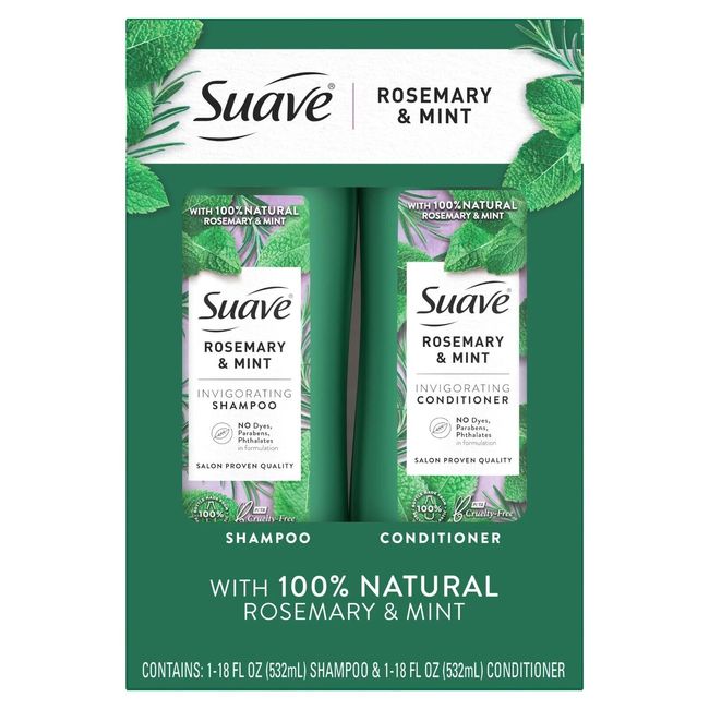 Suave Rosemary and Mint Invigorating Shampoo and Conditioner Set, 18 oz 2 Pack