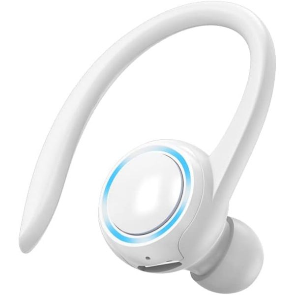 COOFINE Bluetooth Headphone Single Ear Hook Wireless Headset with Mic Waterproof Earphone Hands-Free Cell Phones Earpiece for Office, Sports, Truckers, Driving white (white)