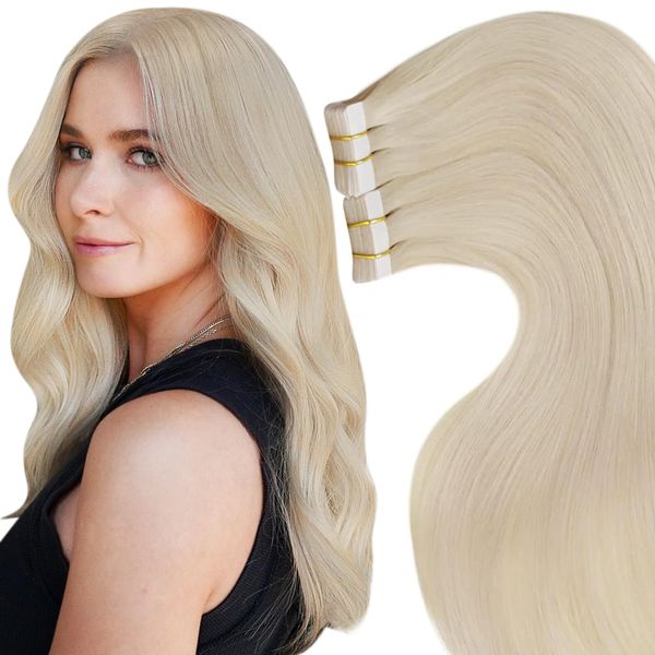 LaaVoo Invisible Tape Extensions Echthaar Blond 70cm Tape in Haarverlangerung Echthaar Hellblond Echthaar Tape Extensions Naturlich Glatt 50G 20PCS #613