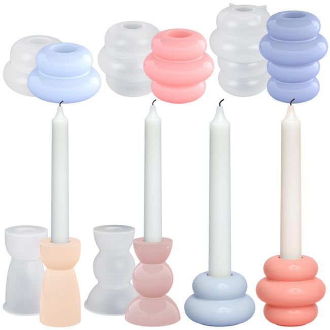 Candle Holder Making Molds Set of 5,Round Candlestick Silicone Molds for Epoxy Resin Casting,DIY Candlestick Clay Craft Candle Holder Resin Molds for Party Dinner Table Centerpiece Home Decoration