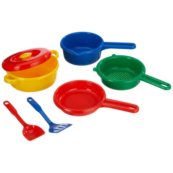 DANTOY RED, BLUE, YELLOW PLAY POTS & PANS SET - 7 pieces