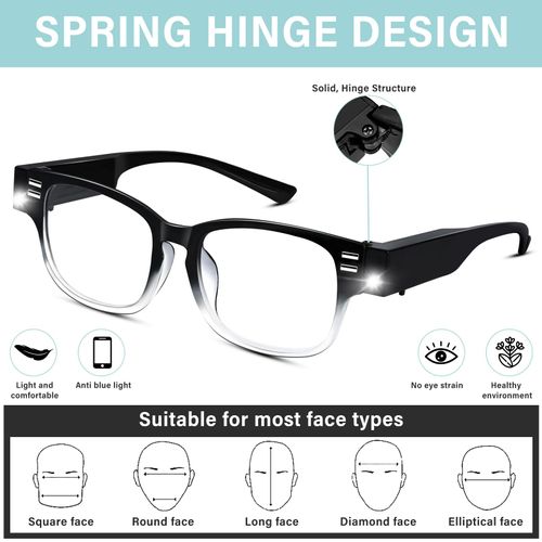 Magnifying Glasses with Light Reading Glasses Bright LED Readers with Lights Built in Glasses with Lights and Magnifier for Men Women Eyeglasses Lighted Magnifier Nighttime LED Reading Glasses+300