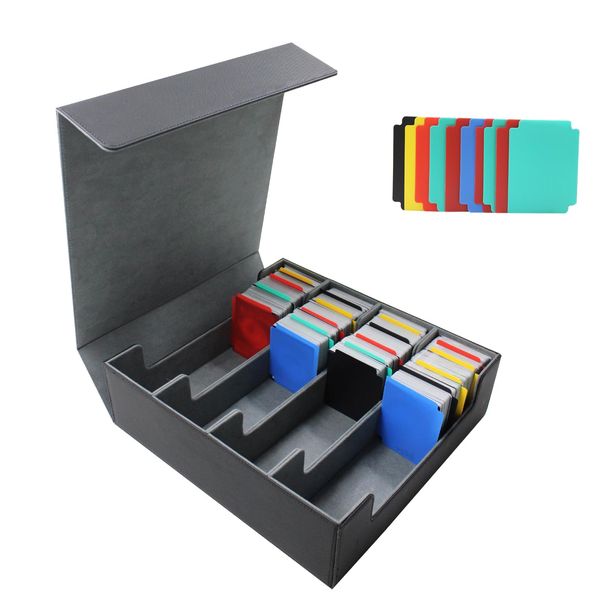 3000+Collectible Trading Card Cases，4 Rows Card Deck,Trading Card Storage Box with 10 Pcs Card Dividers Trading Card Storage Box for TCG Cards Sport Cards (Black & Gray)