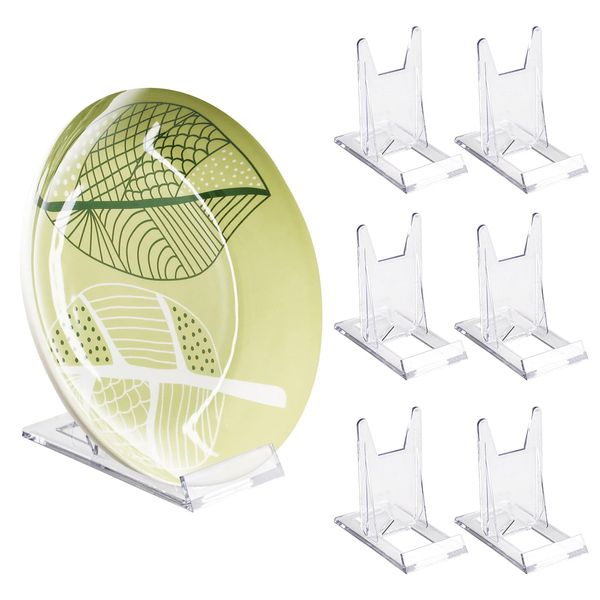 Fowecelt Plate Display Stands Clear - 6 Set Plate Stand for Display, Plate Holders Display Stand, Adjustable Sliding Acrylic Plastic Display Stands Easel for Photos, Place Cards, Phones, Books